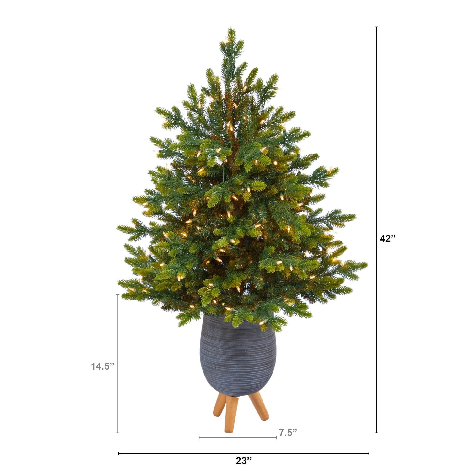 3.5’ North Carolina Fir Artificial Christmas Tree With 150 Clear Lights And 563 Bendable Branches In Gray Planter With Stand 2 3.5’ North Carolina Fir Artificial Christmas Tree With 150 Clear Lights And 563 Bendable Branches In Gray Planter With Stand - Image 2
