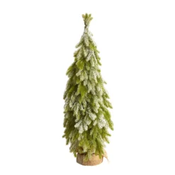 35” Snow Flocked Down Swept Holiday Artificial Christmas Tree In Burlap Base