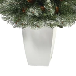 3.5’ Snowed French Alps Mountain Pine Artificial Christmas Tree With 135 Bendable Branches And Pine Cones In White Metal Planter -Cheap Artificial Trees Store artificial 35 snowed french alps mountain pine artificial christmas tree with 135 bendable branches and pine cones in white metal planter nearly natural 694921
