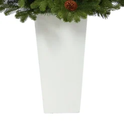 3.5’ Yukon Mountain Fir Artificial Christmas Tree With 50 Clear Lights And Pine Cones In White Planter -Cheap Artificial Trees Store artificial 35 yukon mountain fir artificial christmas tree with 50 clear lights and pine cones in white planter nearly natural 504406