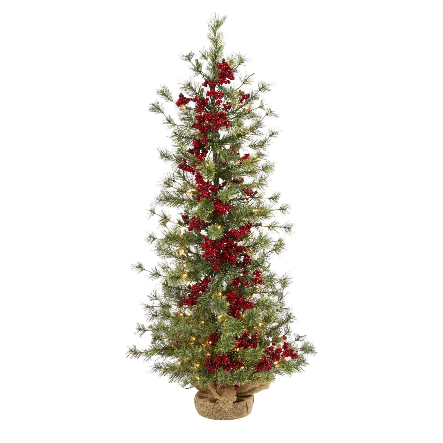 4’ Berry And Pine Artificial Christmas Tree With 100 Warm White Lights And Burlap Wrapped Base 1 4’ Berry And Pine Artificial Christmas Tree With 100 Warm White Lights And Burlap Wrapped Base