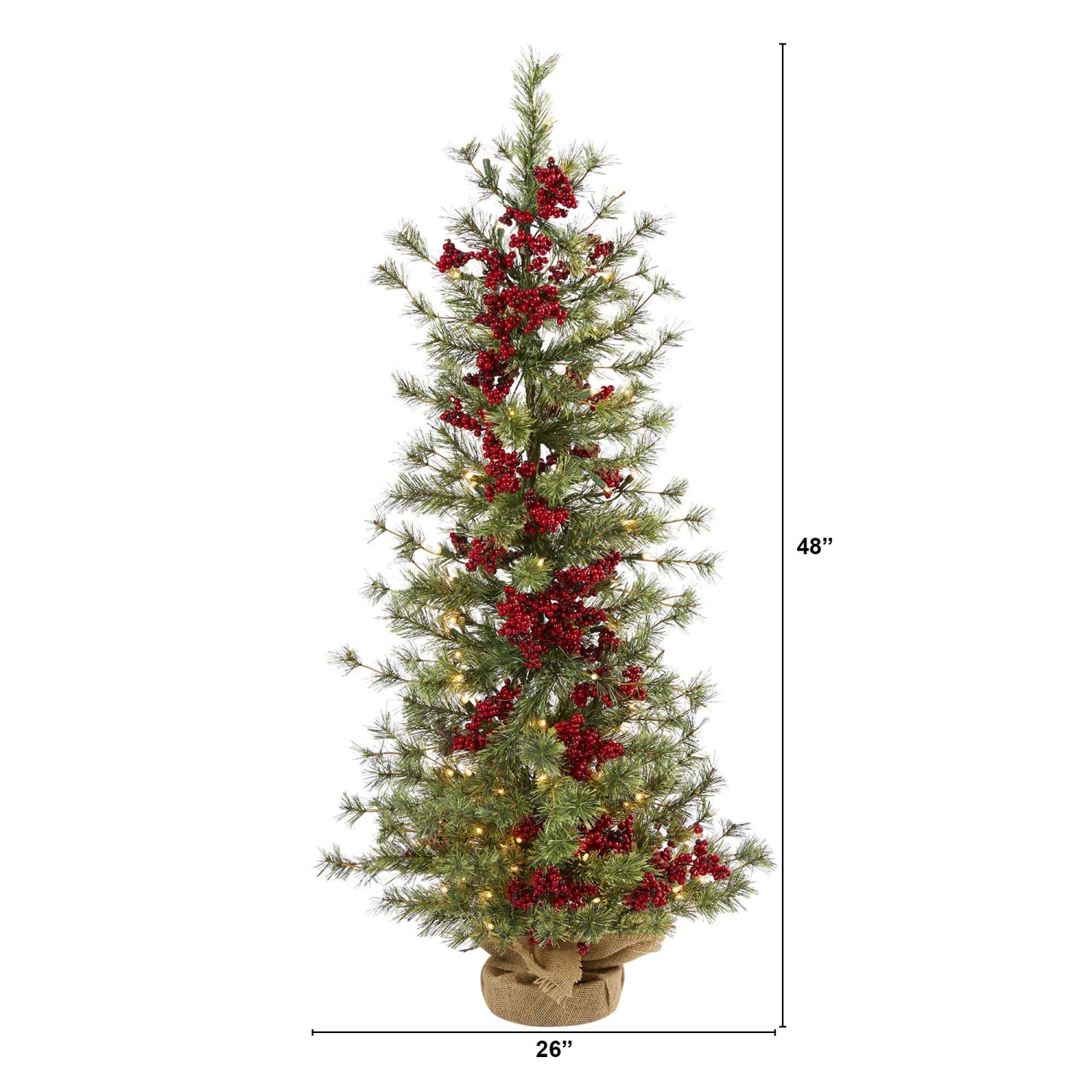4’ Berry And Pine Artificial Christmas Tree With 100 Warm White Lights And Burlap Wrapped Base 2 4’ Berry And Pine Artificial Christmas Tree With 100 Warm White Lights And Burlap Wrapped Base - Image 2