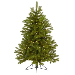 4' Cambridge Spruce Flat Back Artificial Christmas Tree With 100 Warm White (Multifunction) LED Lights And 221 Bendable Branches