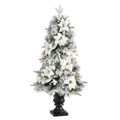 4’ Flocked Artificial Christmas Tree With 223 Bendable Branches And 100 Warm Lights In Decorative Urn -Cheap Artificial Trees Store artificial 4 flocked artificial christmas tree with 223 bendable branches and 100 warm lights in decorative urn nearly natural 231401