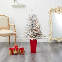 4’ Flocked Fraser Fir Artificial Christmas Tree With 200 Warm White Lights And 481 Bendable Branches In Red Planter 14 4’ Flocked Fraser Fir Artificial Christmas Tree With 200 Warm White Lights And 481 Bendable Branches In Red Planter -Cheap Artificial Trees Store artificial 4 flocked fraser fir artificial christmas tree with 200 warm white lights and 481 bendable branches in red planter nearly natural 148456