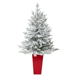 4’ Flocked Fraser Fir Artificial Christmas Tree With 200 Warm White Lights And 481 Bendable Branches In Red Planter 10 4’ Flocked Fraser Fir Artificial Christmas Tree With 200 Warm White Lights And 481 Bendable Branches In Red Planter -Cheap Artificial Trees Store artificial 4 flocked fraser fir artificial christmas tree with 200 warm white lights and 481 bendable branches in red planter nearly natural 854052