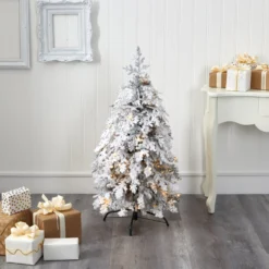 4' Flocked Montana Down Swept Spruce Artificial Christmas Tree With 70 Clear LED Lights -Cheap Artificial Trees Store artificial 4 flocked montana down swept spruce artificial christmas tree with 70 clear led lights nearly natural 296941