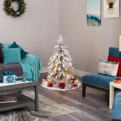 4' Flocked Montana Down Swept Spruce Artificial Christmas Tree With 70 Clear LED Lights -Cheap Artificial Trees Store artificial 4 flocked montana down swept spruce artificial christmas tree with 70 clear led lights nearly natural 411141