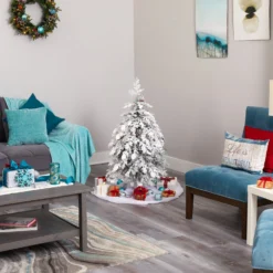 4' Flocked Montana Down Swept Spruce Artificial Christmas Tree With 70 Clear LED Lights -Cheap Artificial Trees Store artificial 4 flocked montana down swept spruce artificial christmas tree with 70 clear led lights nearly natural 733658