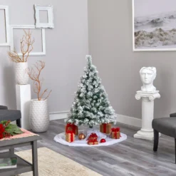 4’ Flocked Oregon Pine Artificial Christmas Tree With 100 Clear Lights And 215 Bendable Branches -Cheap Artificial Trees Store artificial 4 flocked oregon pine artificial christmas tree with 100 clear lights and 215 bendable branches nearly natural 543838