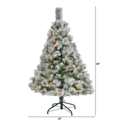 4’ Flocked Oregon Pine Artificial Christmas Tree With 100 Clear Lights And 215 Bendable Branches -Cheap Artificial Trees Store artificial 4 flocked oregon pine artificial christmas tree with 100 clear lights and 215 bendable branches nearly natural 794104