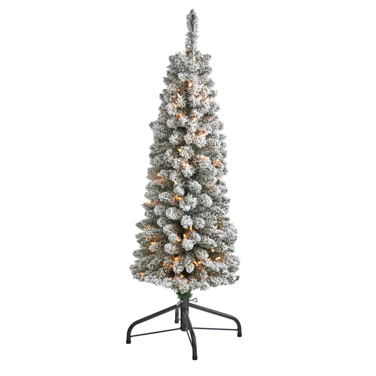 4’ Flocked Pencil Artificial Christmas Tree With 100 Clear Lights And 216 Bendable Branches 1 4’ Flocked Pencil Artificial Christmas Tree With 100 Clear Lights And 216 Bendable Branches