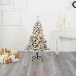 4' Flocked Rock Springs Spruce Artificial Christmas Tree With 100 Clear LED Lights -Cheap Artificial Trees Store artificial 4 flocked rock springs spruce artificial christmas tree with 100 clear led lights nearly natural 522032