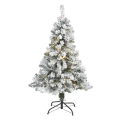 4' Flocked Rock Springs Spruce Artificial Christmas Tree With 100 Clear LED Lights