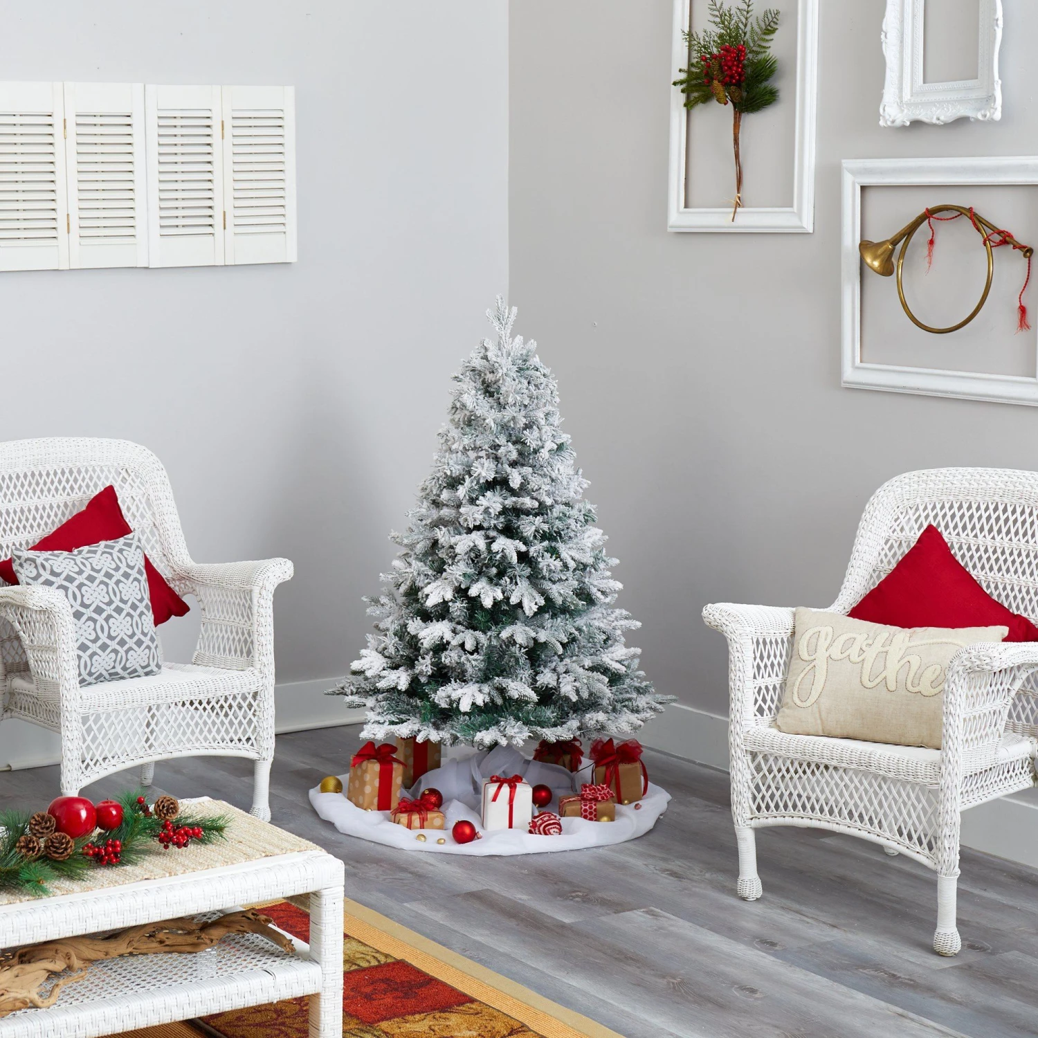 4' Flocked Vermont Mixed Pine Artificial Christmas Tree With 100 Clear LED Lights 7 4' Flocked Vermont Mixed Pine Artificial Christmas Tree With 100 Clear LED Lights - Image 7