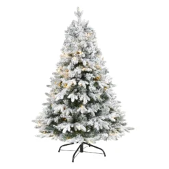 4' Flocked Vermont Mixed Pine Artificial Christmas Tree With 100 Clear LED Lights