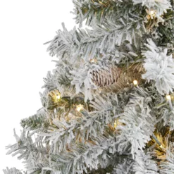 4' Flocked White River Mountain Pine Artificial Christmas Tree With Pinecones And 100 Clear LED Lights -Cheap Artificial Trees Store artificial 4 flocked white river mountain pine artificial christmas tree with pinecones and 100 clear led ligh nearly natural 885277