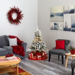 4' Flocked White River Mountain Pine Artificial Christmas Tree With Pinecones And 100 Clear LED Lights -Cheap Artificial Trees Store artificial 4 flocked white river mountain pine artificial christmas tree with pinecones and 100 clear led lights nearly natural 729657