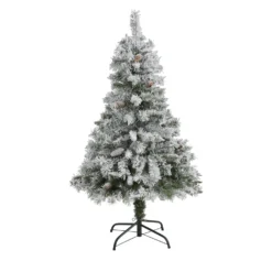4' Flocked White River Mountain Pine Artificial Christmas Tree With Pinecones