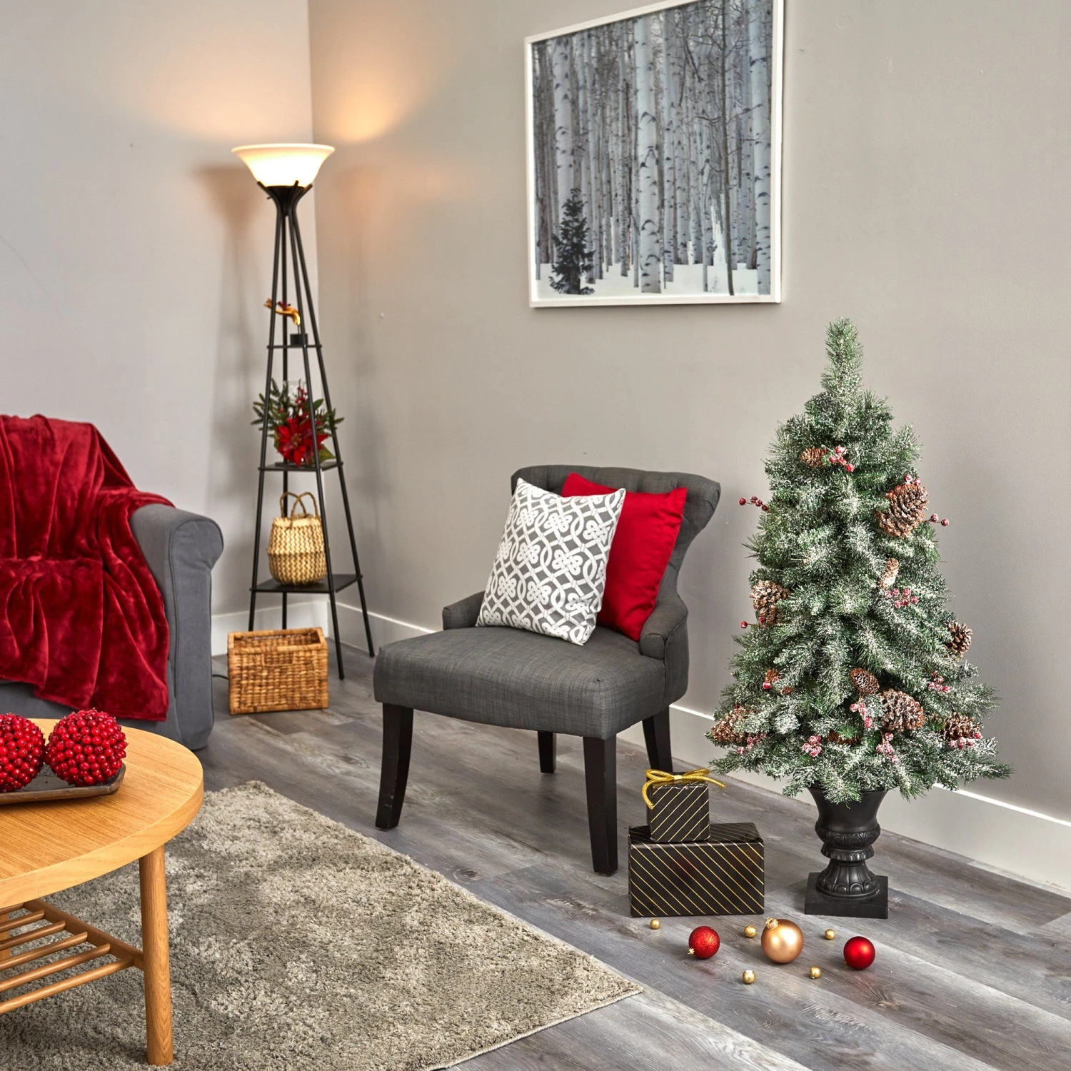 4’ Frosted Pine, Pinecone And Berries Artificial Christmas Tree With 100 Clear LED Lights In Decorative Urn 7 4’ Frosted Pine, Pinecone And Berries Artificial Christmas Tree With 100 Clear LED Lights In Decorative Urn - Image 7