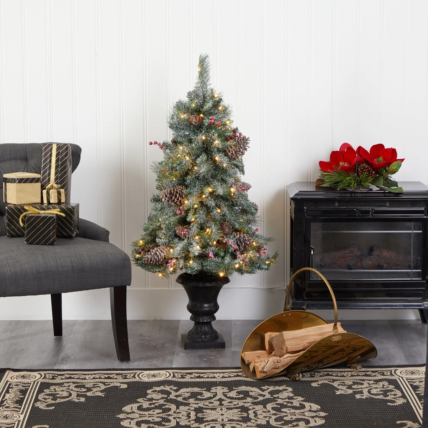 4’ Frosted Pine, Pinecone And Berries Artificial Christmas Tree With 100 Clear LED Lights In Decorative Urn 5 4’ Frosted Pine, Pinecone And Berries Artificial Christmas Tree With 100 Clear LED Lights In Decorative Urn - Image 5