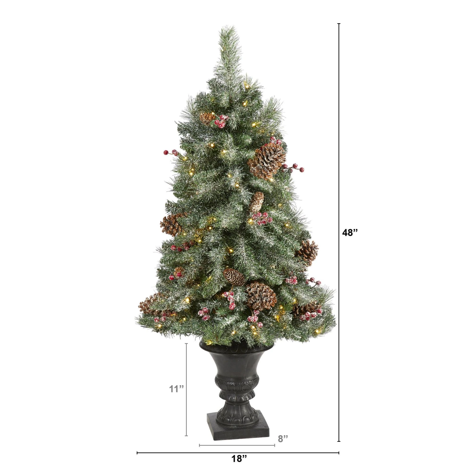 4’ Frosted Pine, Pinecone And Berries Artificial Christmas Tree With 100 Clear LED Lights In Decorative Urn 2 4’ Frosted Pine, Pinecone And Berries Artificial Christmas Tree With 100 Clear LED Lights In Decorative Urn - Image 2