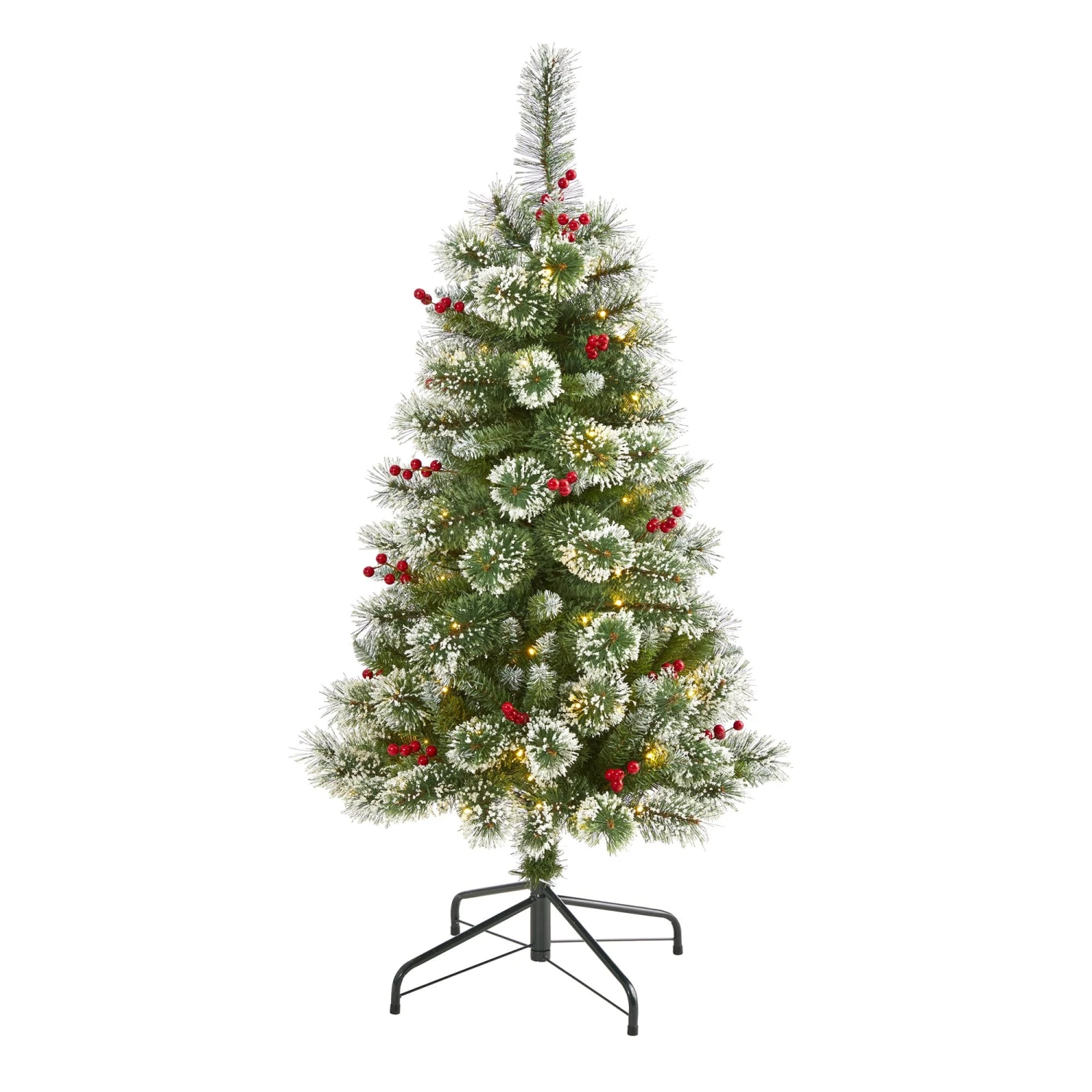 4’ Frosted Swiss Pine Artificial Christmas Tree With 100 Clear LED Lights And Berries 1 4’ Frosted Swiss Pine Artificial Christmas Tree With 100 Clear LED Lights And Berries