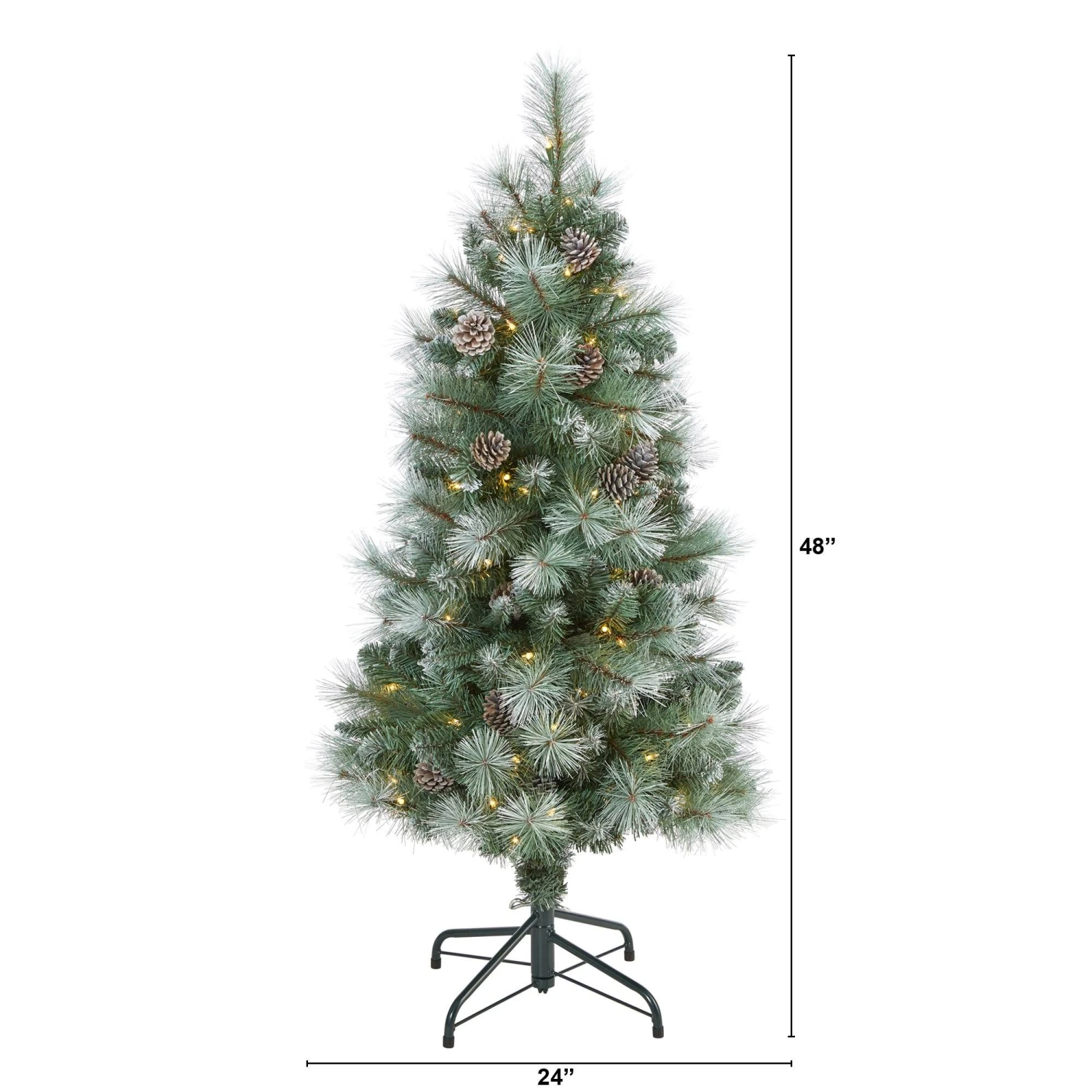 4’ Frosted Tip British Columbia Mountain Pine Artificial Christmas Tree With 100 Clear Lights, Pine Cones And 228 Bendable Branches 2 4’ Frosted Tip British Columbia Mountain Pine Artificial Christmas Tree With 100 Clear Lights, Pine Cones And 228 Bendable Branches - Image 2