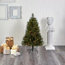 4’ Golden Tip Washington Pine Artificial Christmas Tree With 100 Clear Lights, Pine Cones And 336 Bendable Branches -Cheap Artificial Trees Store artificial 4 golden tip washington pine artificial christmas tree with 100 clear lights pine cones and 336 bendable branches nearly natural 613623