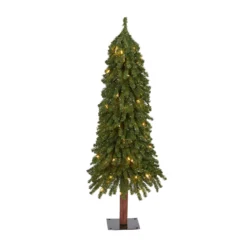 4’ Grand Alpine Artificial Christmas Tree With 100 Clear Lights And 361 Bendable Branches On Natural Trunk