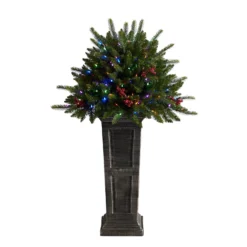 4' Holiday Christmas Tree Plant Pre-Lit And Glittered On Pedestal With 150 Multicolored LED Lights -Cheap Artificial Trees Store artificial 4 holiday christmas plant pre lit and glittered on pedestal with 150 multicolored led lights nearly natural 288708