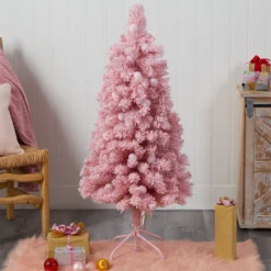 4’ Holiday Frosted Pink Cashmere Christmas Tree With 30 Jumbo Multicolored Globe LED Lights -Cheap Artificial Trees Store artificial 4 holiday frosted pink cashmere christmas tree with 30 jumbo multicolored globe led lights nearly natural 980301