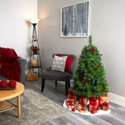 4’ Montana Mixed Pine Artificial Christmas Tree With Pine Cones, Berries And 150 Clear LED Lights -Cheap Artificial Trees Store artificial 4 montana mixed pine artificial christmas tree with pine cones berries and 150 clear led lights nearly natural 381167