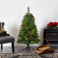 4’ Montana Mixed Pine Artificial Christmas Tree With Pine Cones, Berries And 150 Clear LED Lights -Cheap Artificial Trees Store artificial 4 montana mixed pine artificial christmas tree with pine cones berries and 150 clear led lights nearly natural 619029