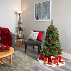 4’ Norway Mixed Pine Artificial Christmas Tree With 150 Clear LED Lights, Pine Cones And Berries -Cheap Artificial Trees Store artificial 4 norway mixed pine artificial christmas tree with 150 clear led lights pine cones and berries nearly natural 338191