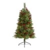 4’ Norway Mixed Pine Artificial Christmas Tree With 150 Clear LED Lights, Pine Cones And Berries