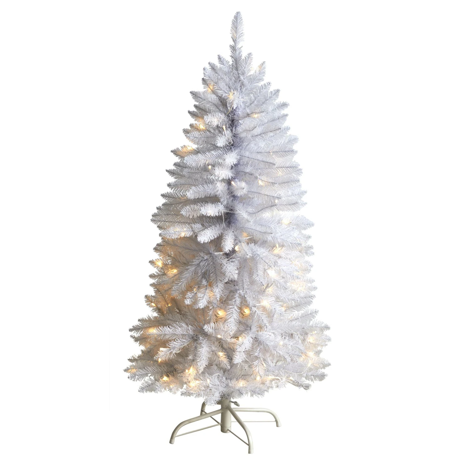 4’ Slim White Artificial Christmas Tree With 100 Warm White LED Lights And 293 Bendable Branches 1 4’ Slim White Artificial Christmas Tree With 100 Warm White LED Lights And 293 Bendable Branches
