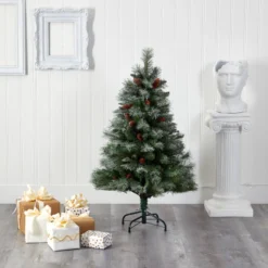 4’ Snowed French Alps Mountain Pine Artificial Christmas Tree With 237 Bendable Branches And Pine Cones -Cheap Artificial Trees Store artificial 4 snowed french alps mountain pine artificial christmas tree with 237 bendable branches and pine cones nearly natural 609921