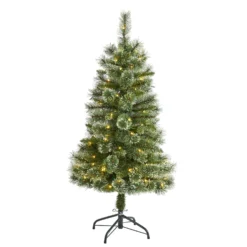 4’ Wisconsin Slim Snow Tip Pine Artificial Christmas Tree With 100 Clear LED Light