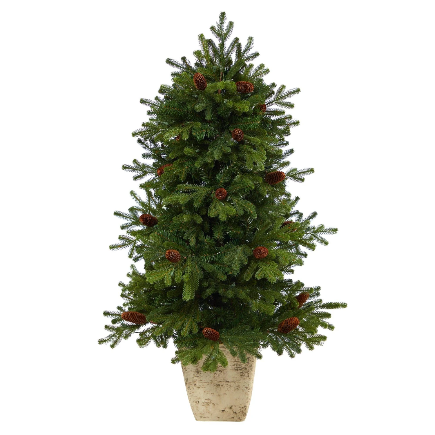 4’ Yukon Mountain Fir Artificial Christmas Tree With 100 Clear Lights, Pine Cones And 386 Bendable Branches In Country White Planter 3 4’ Yukon Mountain Fir Artificial Christmas Tree With 100 Clear Lights, Pine Cones And 386 Bendable Branches In Country White Planter - Image 3