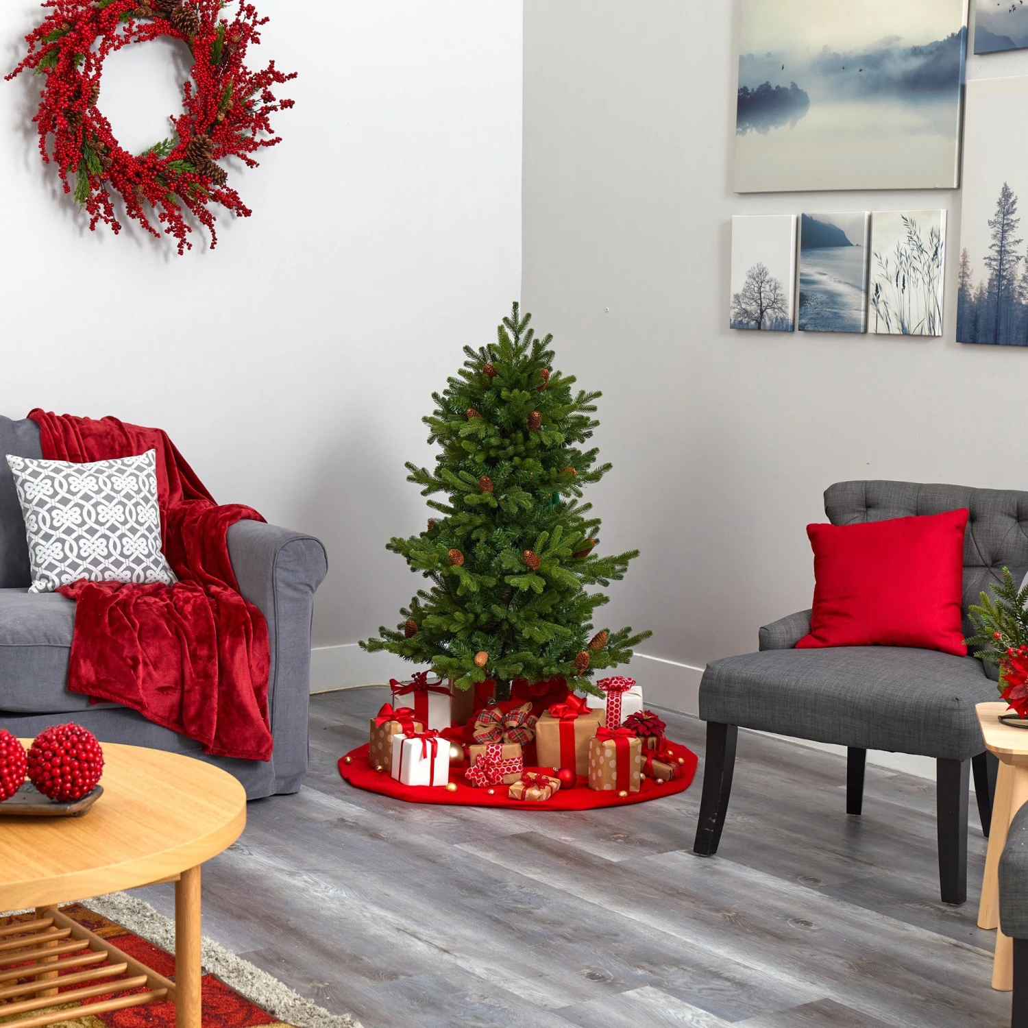 4’ Yukon Mountain Fir Artificial Christmas Tree With 100 Clear Lights, Pine Cones And 386 Bendable Branches 7 4’ Yukon Mountain Fir Artificial Christmas Tree With 100 Clear Lights, Pine Cones And 386 Bendable Branches - Image 7