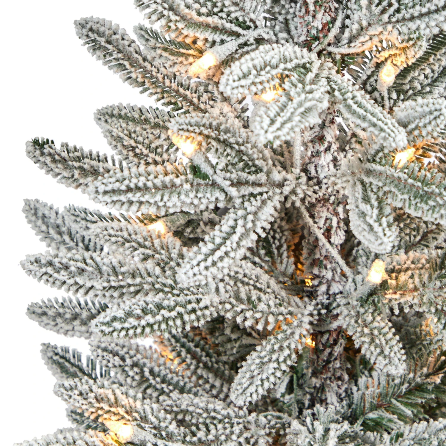 44” Flocked Manchester Spruce Artificial Christmas Tree With 50 Lights And 133 Bendable Branches In White Planter 4 44” Flocked Manchester Spruce Artificial Christmas Tree With 50 Lights And 133 Bendable Branches In White Planter - Image 4