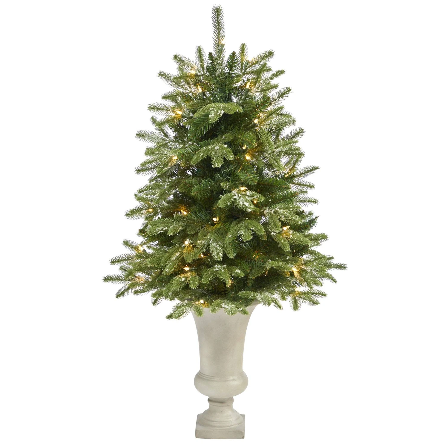 44” Snowed Grand Teton Fir Artificial Christmas Tree With 50 Clear Lights And 111 Bendable Branches In Sand Colored Urn 1 44” Snowed Grand Teton Fir Artificial Christmas Tree With 50 Clear Lights And 111 Bendable Branches In Sand Colored Urn