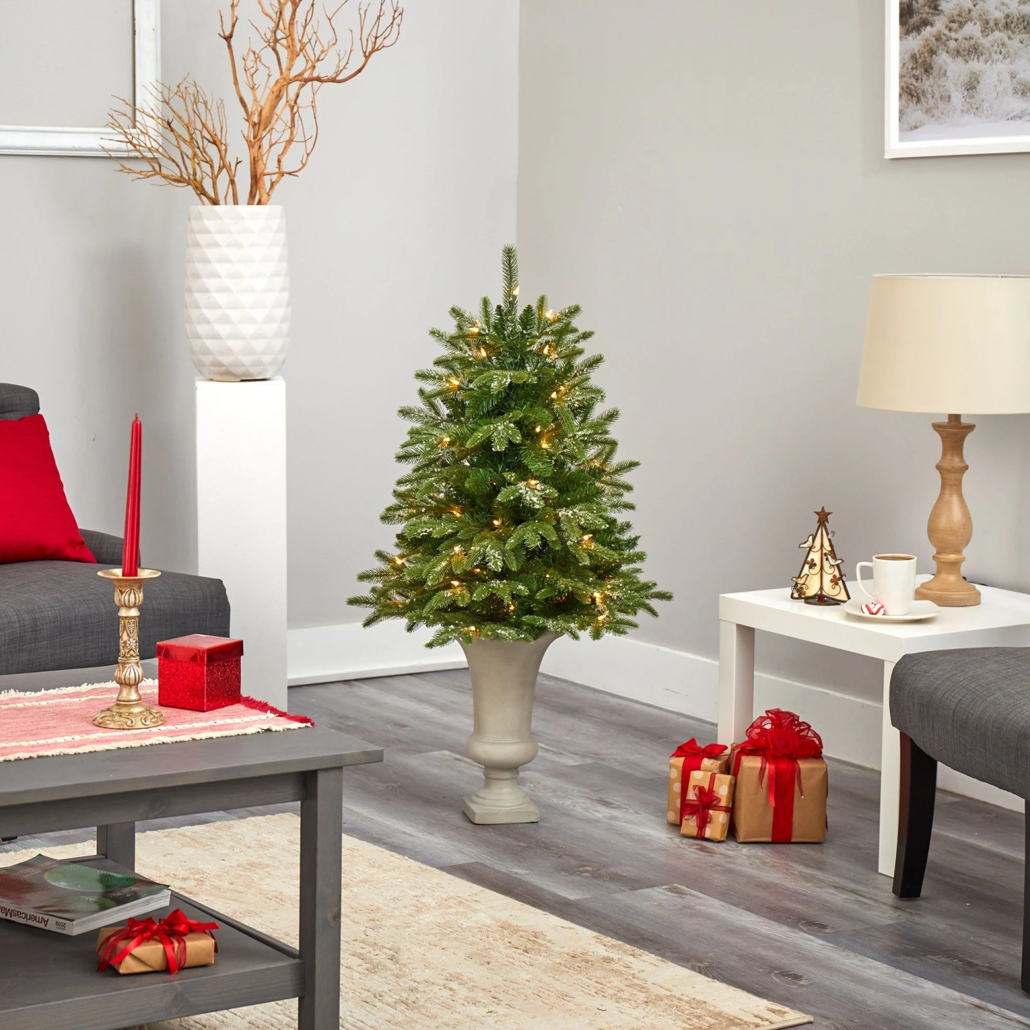 44” Snowed Grand Teton Fir Artificial Christmas Tree With 50 Clear Lights And 111 Bendable Branches In Sand Colored Urn 8 44” Snowed Grand Teton Fir Artificial Christmas Tree With 50 Clear Lights And 111 Bendable Branches In Sand Colored Urn - Image 8