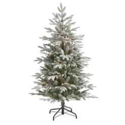 4.5’ Flocked Manchester Spruce Artificial Christmas Tree With 100 Lights And 357 Bendable Branches