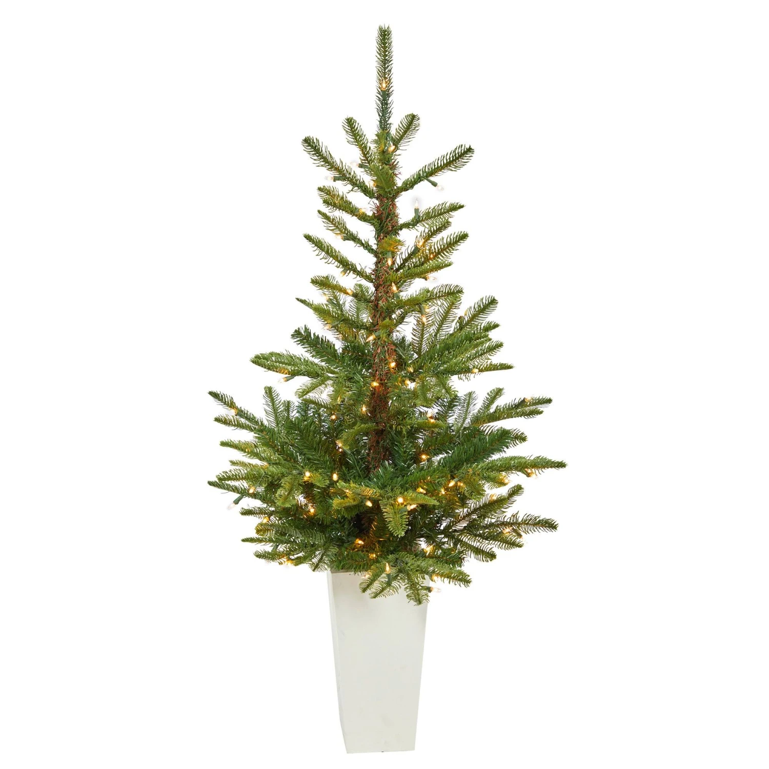 4.5’ Layered Washington Spruce Artificial Christmas Tree With 100 Clear LED Lights And 189 Bendable Branches In White Planter 1 4.5’ Layered Washington Spruce Artificial Christmas Tree With 100 Clear LED Lights And 189 Bendable Branches In White Planter