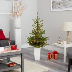 4.5’ Layered Washington Spruce Artificial Christmas Tree With 100 Clear LED Lights And 189 Bendable Branches In White Planter 15 4.5’ Layered Washington Spruce Artificial Christmas Tree With 100 Clear LED Lights And 189 Bendable Branches In White Planter -Cheap Artificial Trees Store artificial 45 layered washington spruce artificial christmas tree with 100 clear led lights and 189 bendable branches in white planter nearly natural 955800