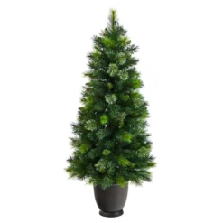 4.5’ Oregon Pine Christmas Tree In Decorative Planter -Cheap Artificial Trees Store artificial 45 oregon pine in decorative planter with 250 bendable branches and 100 warm white lights nearly natural 234644