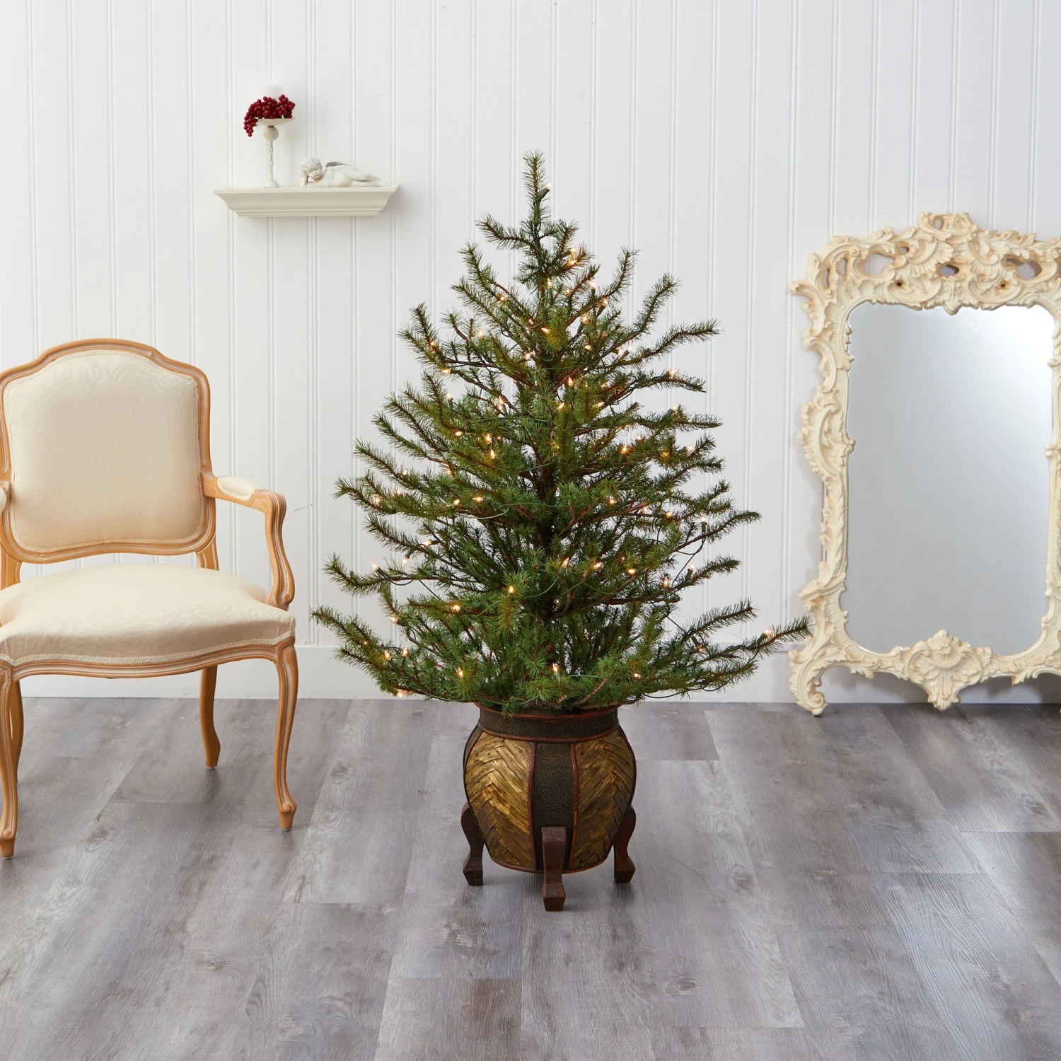 4.5’ Vancouver Mountain Pine Artificial Christmas Tree With 100 Clear Lights And 374 Bendable Branches In Decorative Planter 7 4.5’ Vancouver Mountain Pine Artificial Christmas Tree With 100 Clear Lights And 374 Bendable Branches In Decorative Planter - Image 7