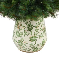 4.5’ West Virginia Mountain Pine Artificial Christmas Tree With 100 Clear Lights And 322 Bendable Branches In Floral Print Planter -Cheap Artificial Trees Store artificial 45 west virginia mountain pine artificial christmas tree with 100 clear lights and 322 bendable branches in floral print planter nearly natural 887618